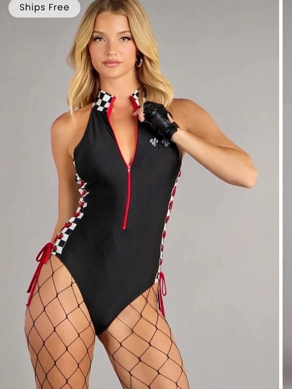 Racer Babe Lace-Up Bodysuit Black & Red Like New